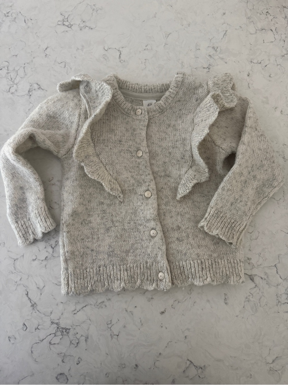 H&M Girls' Light Gray Knit Ruffle Cardigan EUR 92    US 2T